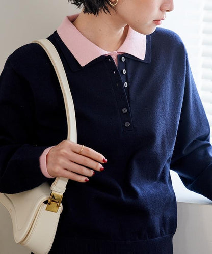 拼色疊穿針織POLO衫