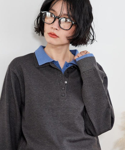 拼色疊穿針織POLO衫