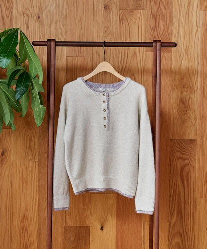 拼色亨利領針織套頭衫