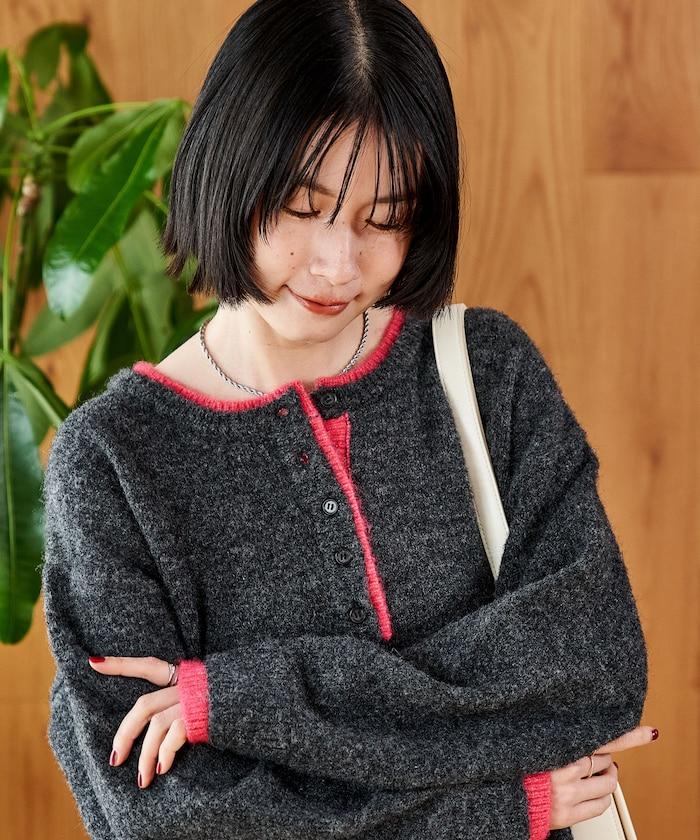 拼色亨利領針織套頭衫