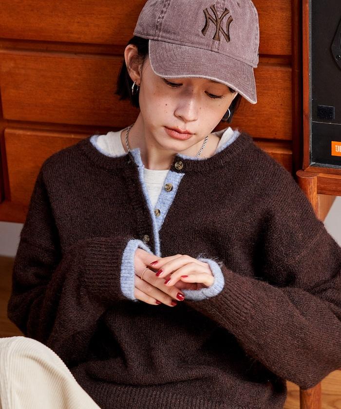 拼色亨利領針織套頭衫