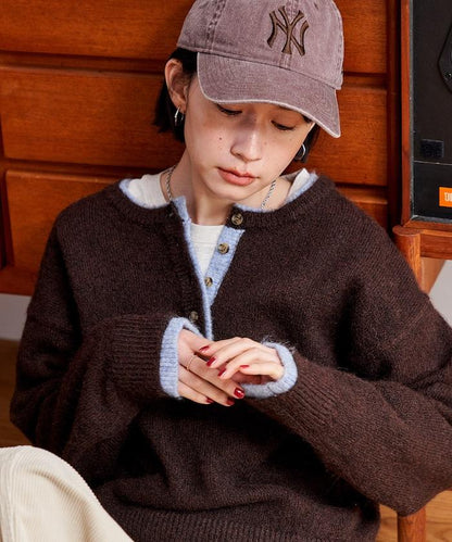 拼色亨利領針織套頭衫