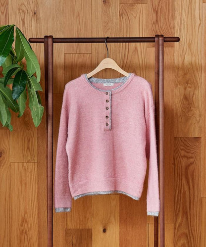 拼色亨利領針織套頭衫