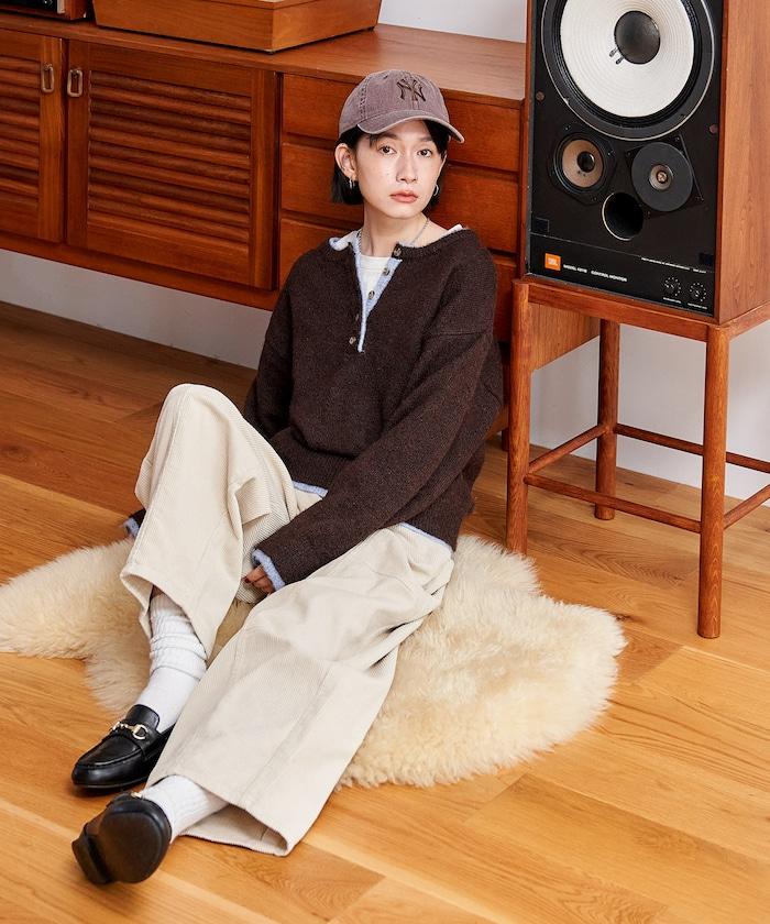 拼色亨利領針織套頭衫