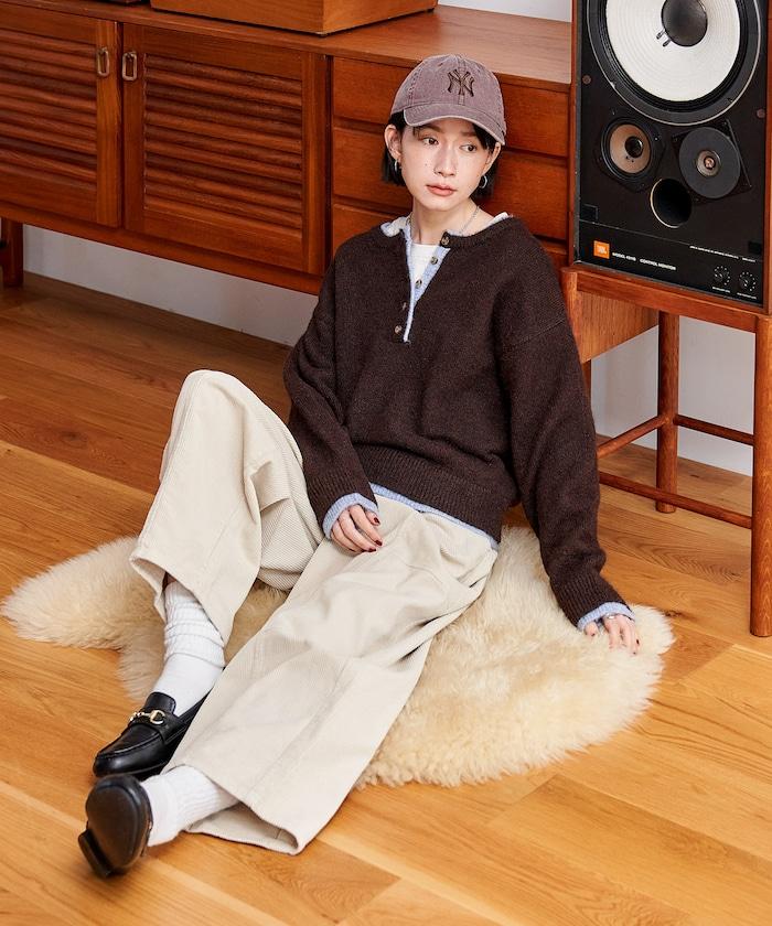 拼色亨利領針織套頭衫