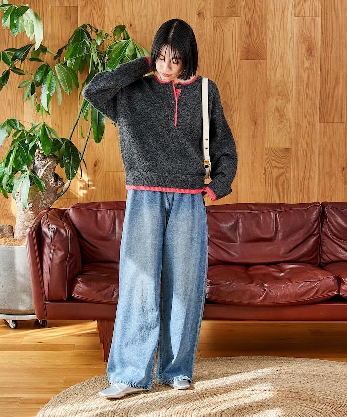 拼色亨利領針織套頭衫