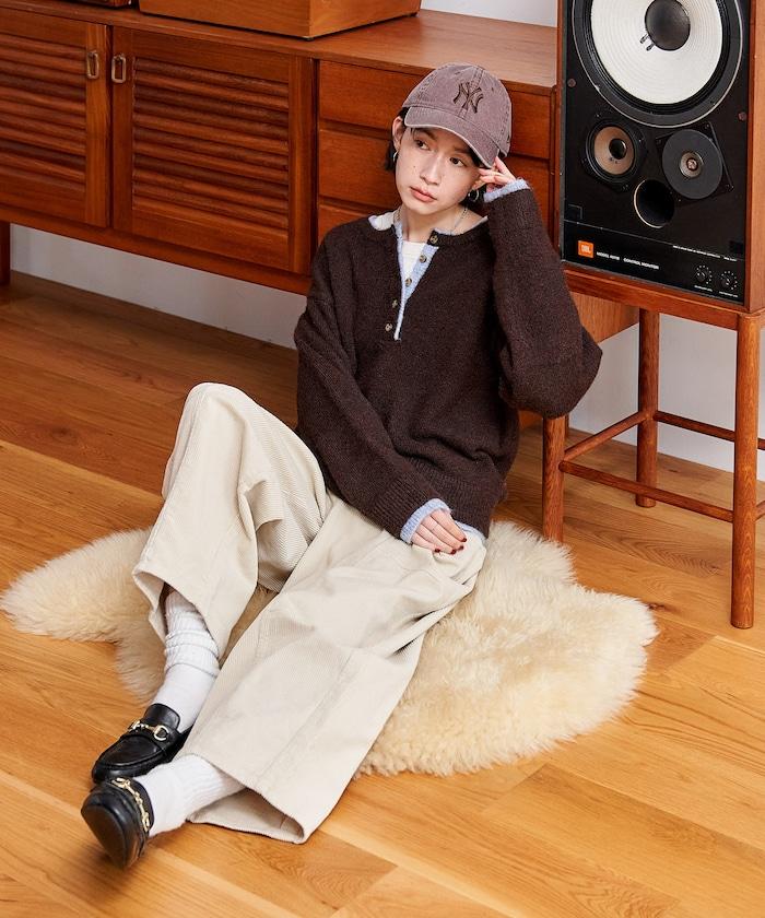 拼色亨利領針織套頭衫