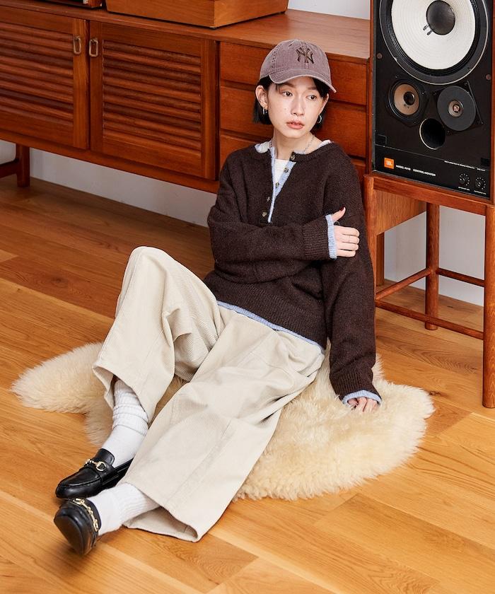 拼色亨利領針織套頭衫