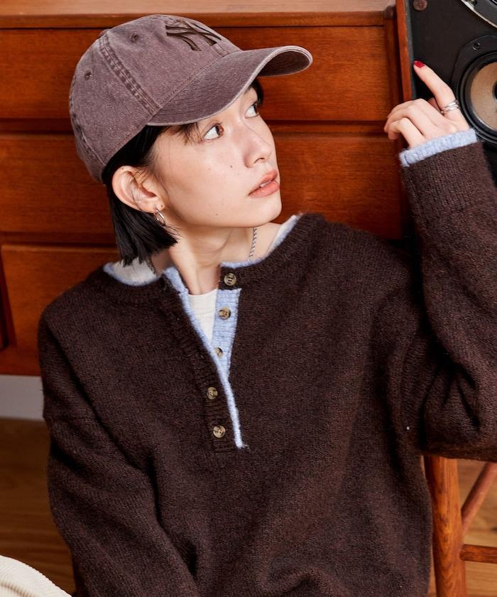 拼色亨利領針織套頭衫