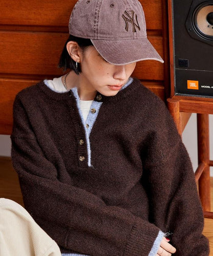 拼色亨利領針織套頭衫