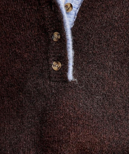 拼色亨利領針織套頭衫