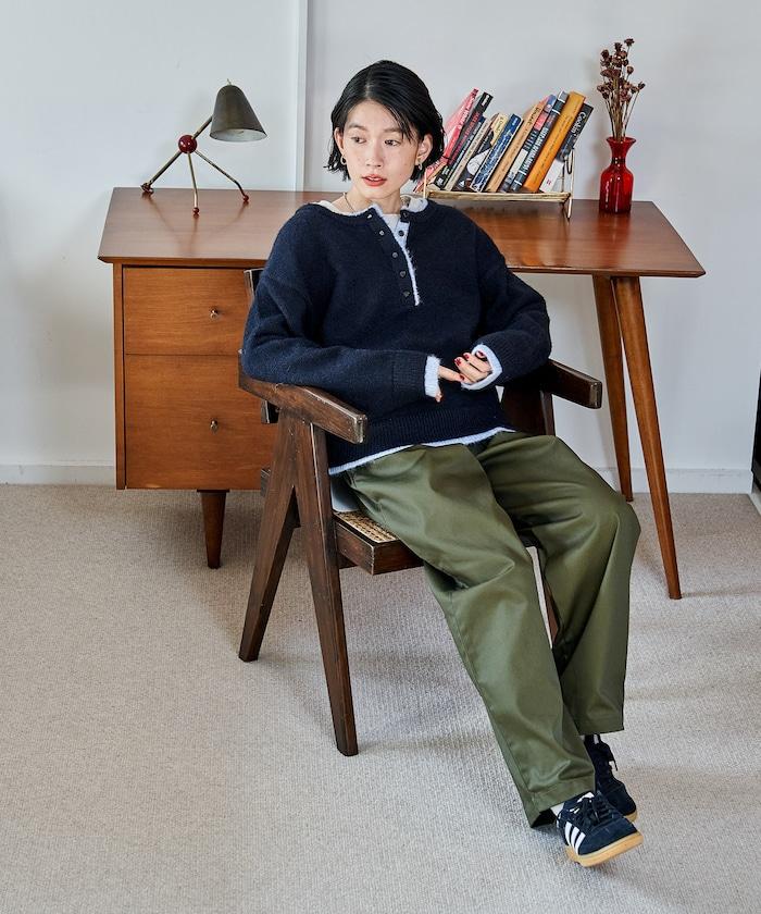 拼色亨利領針織套頭衫