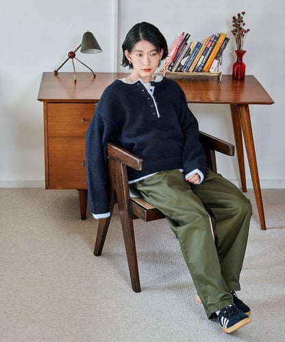 拼色亨利領針織套頭衫