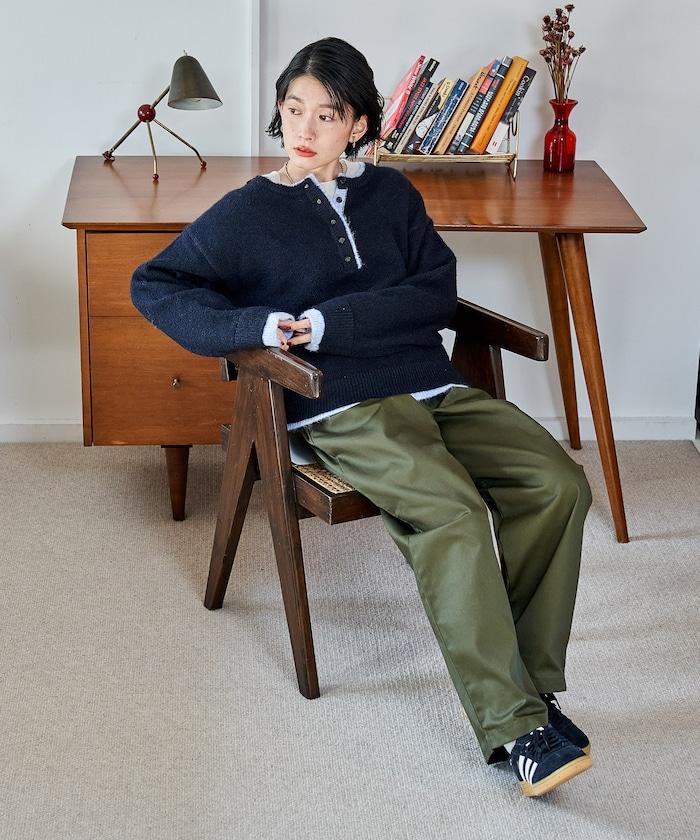 拼色亨利領針織套頭衫