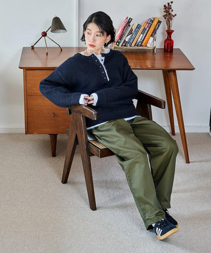 拼色亨利領針織套頭衫