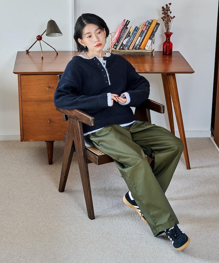 拼色亨利領針織套頭衫