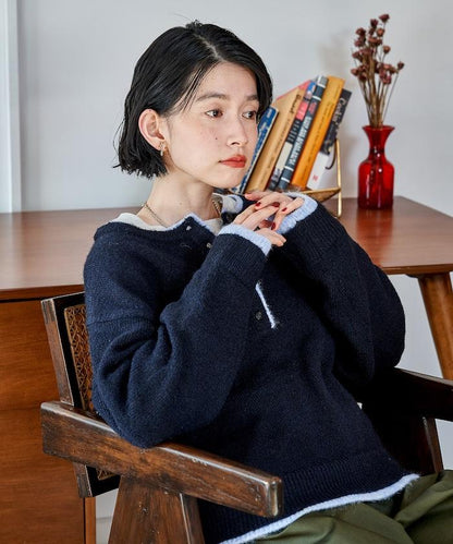 拼色亨利領針織套頭衫