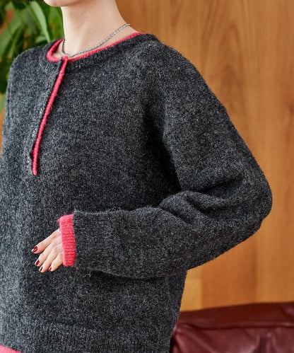 拼色亨利領針織套頭衫