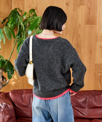 拼色亨利領針織套頭衫