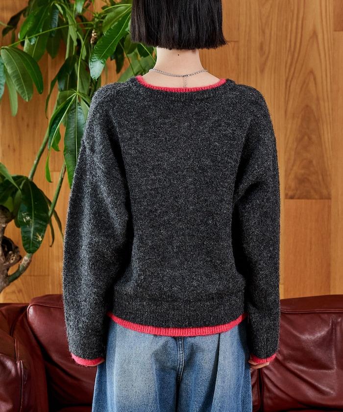 拼色亨利領針織套頭衫