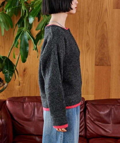 拼色亨利領針織套頭衫