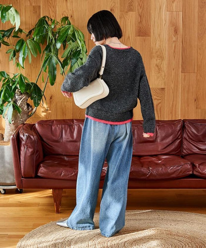 拼色亨利領針織套頭衫