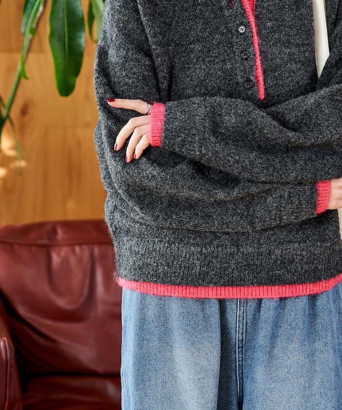 拼色亨利領針織套頭衫