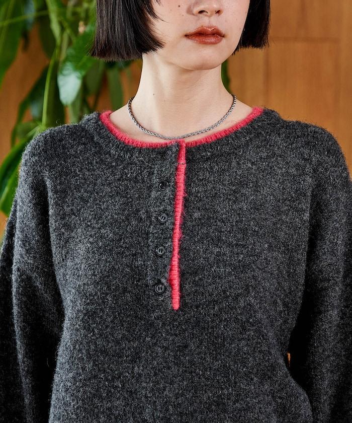 拼色亨利領針織套頭衫