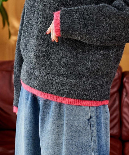 拼色亨利領針織套頭衫