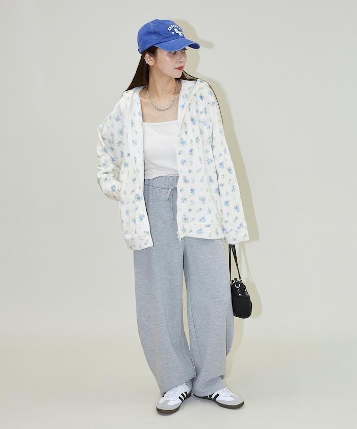 花卉印花抓絨拉鍊開衫