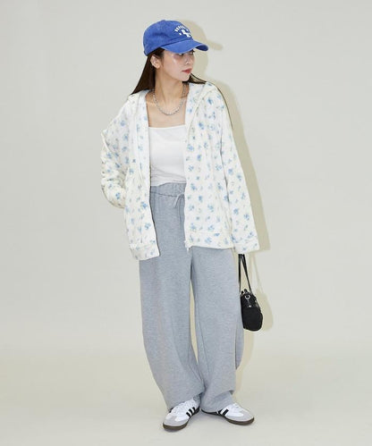 花卉印花抓絨拉鍊開衫