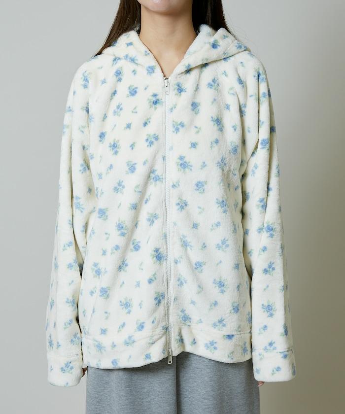 花卉印花抓絨拉鍊開衫