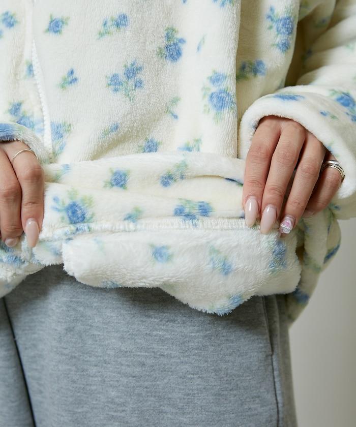 花卉印花抓絨拉鍊開衫