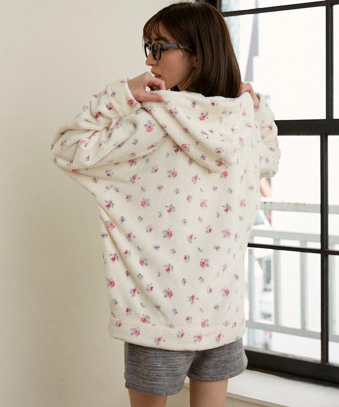 花卉印花抓絨拉鍊開衫