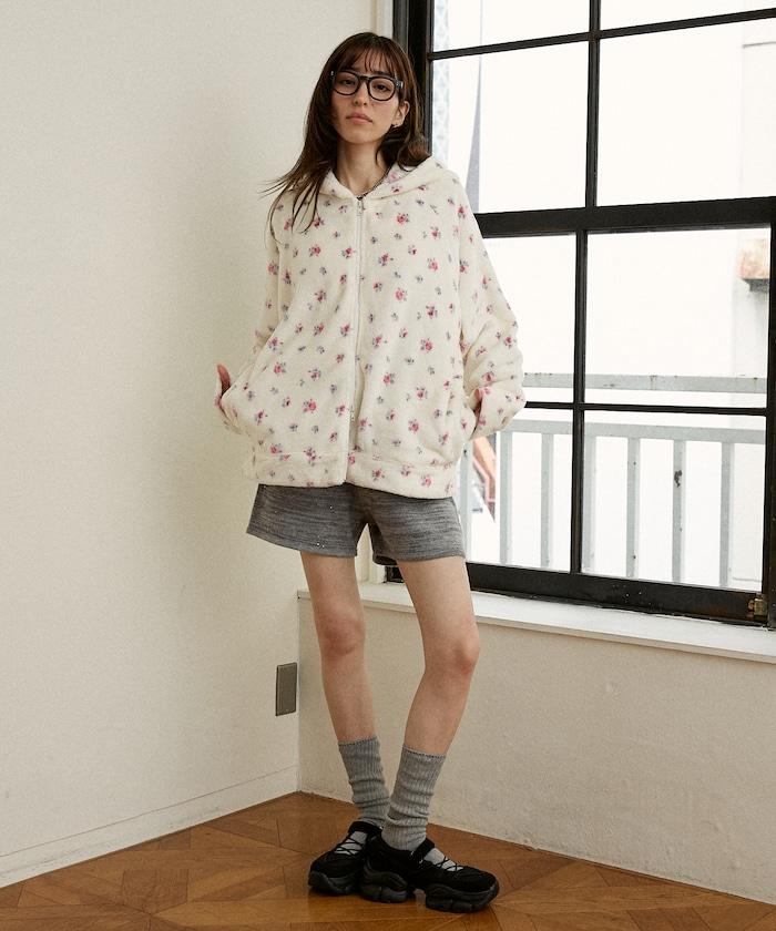 花卉印花抓絨拉鍊開衫