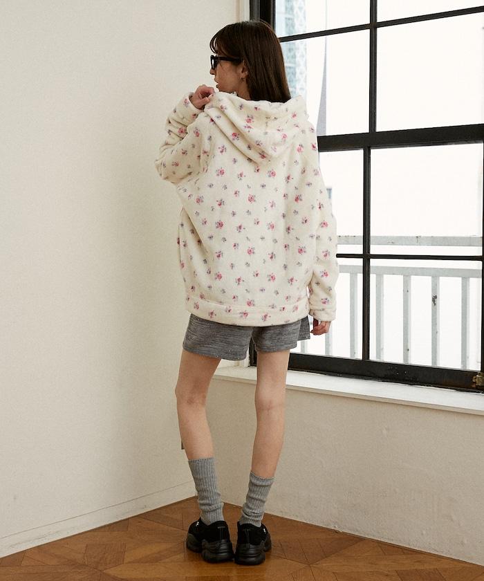 花卉印花抓絨拉鍊開衫