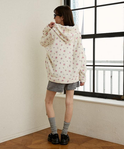 花卉印花抓絨拉鍊開衫