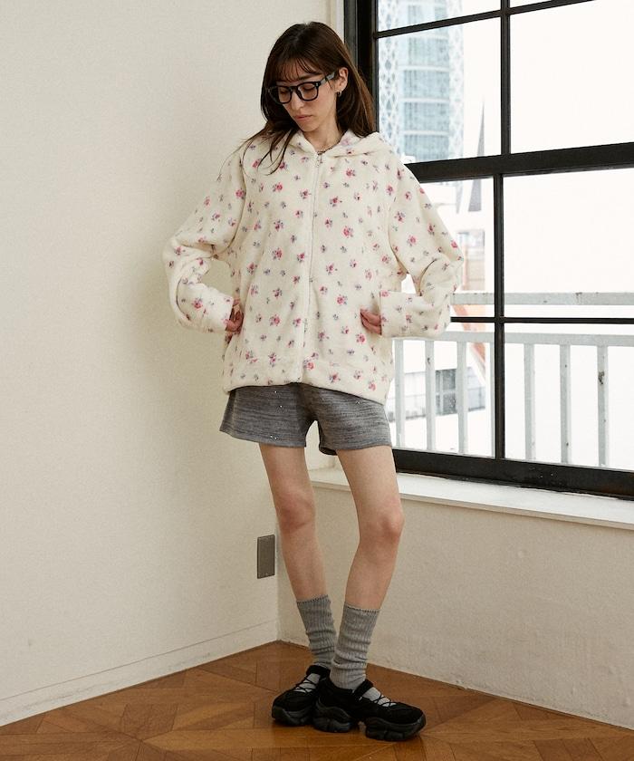 花卉印花抓絨拉鍊開衫