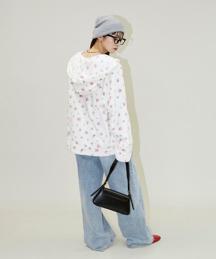 花卉印花抓絨拉鍊開衫