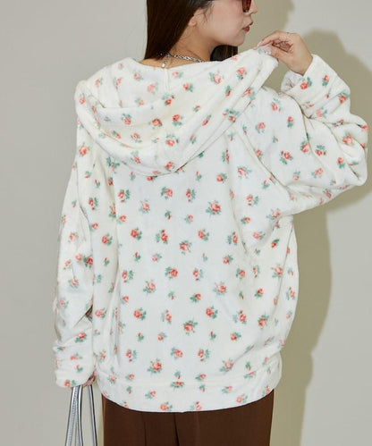 花卉印花抓絨拉鍊開衫