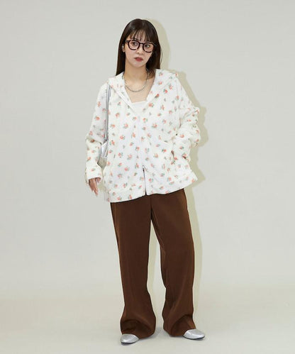 花卉印花抓絨拉鍊開衫