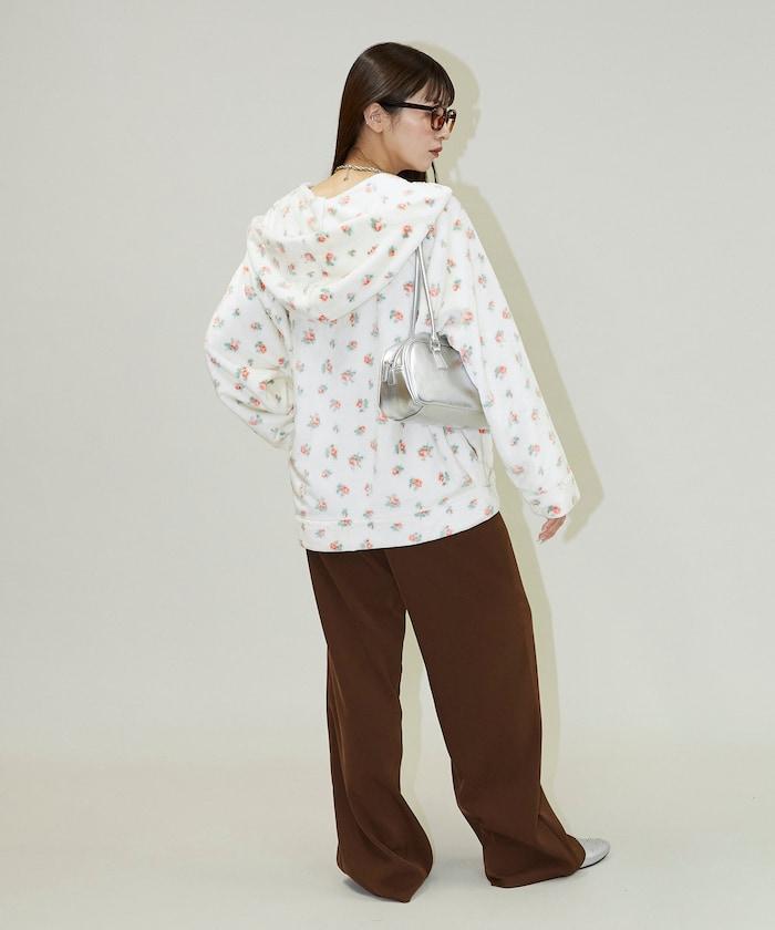 花卉印花抓絨拉鍊開衫