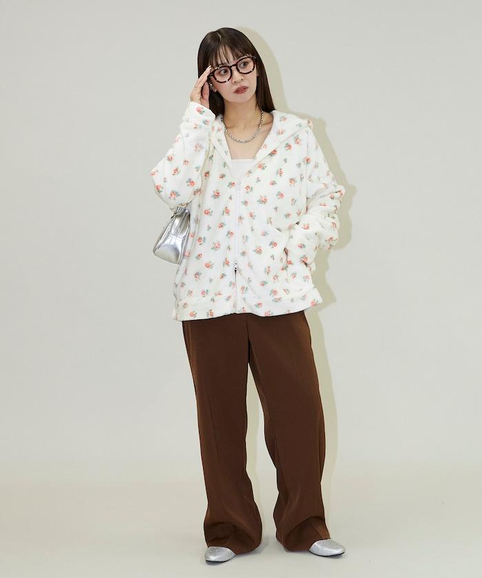 花卉印花抓絨拉鍊開衫