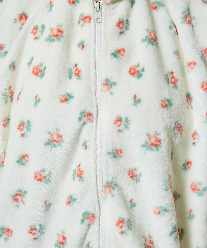 花卉印花抓絨拉鍊開衫