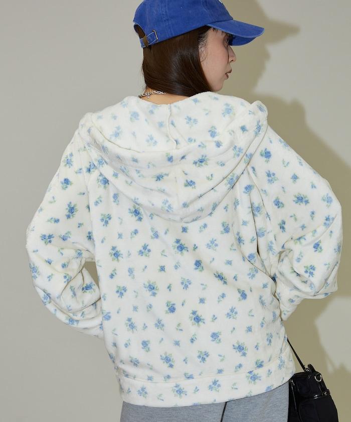 花卉印花抓絨拉鍊開衫