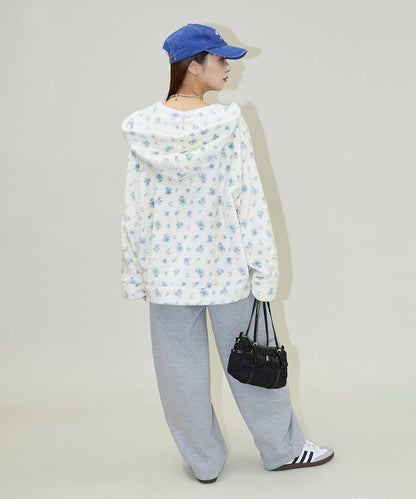 花卉印花抓絨拉鍊開衫