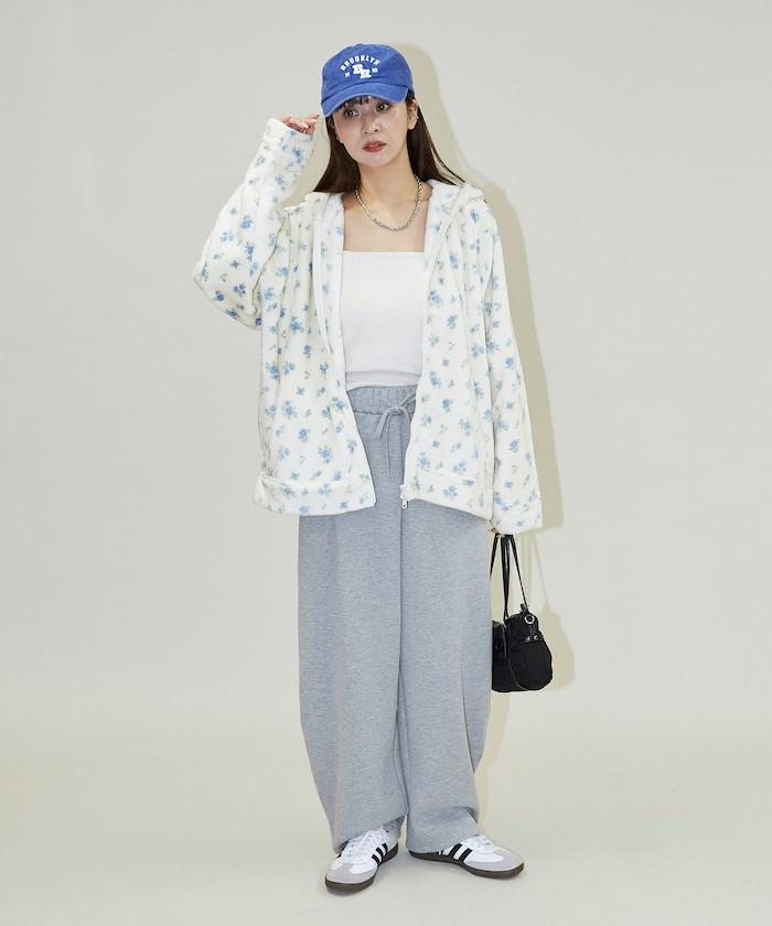 花卉印花抓絨拉鍊開衫