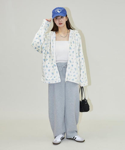 花卉印花抓絨拉鍊開衫