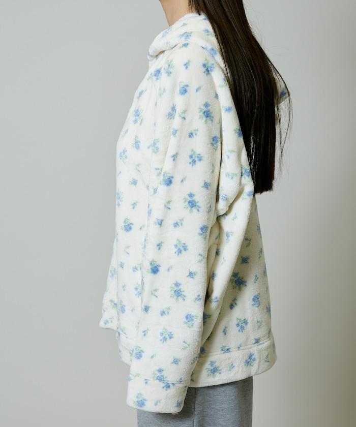 花卉印花抓絨拉鍊開衫