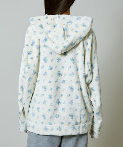 花卉印花抓絨拉鍊開衫